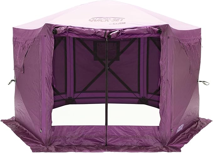 Clam Pavilion 12.5' Pop-Up Screen Tent – Plum Outdoor Camping Gazebo Canopy with Wind Panels Mesh Netting &amp Carry Bag – 6-Sided Portable Shelter for 8 People – Fast Setup Patio or Event Tent