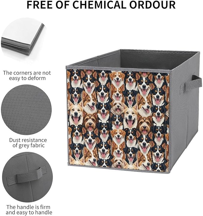 Practical Folding Storage Bins Cute Dogs Puppy Sturdy Container for Wardrobe Kitchen Simplistic Storage Solution