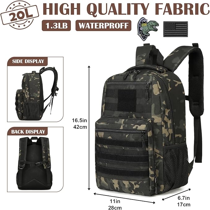 Kids Tactical Backpack Army Molle Bookbag Military Boys Backpack for School Outdoor Camping Black CM