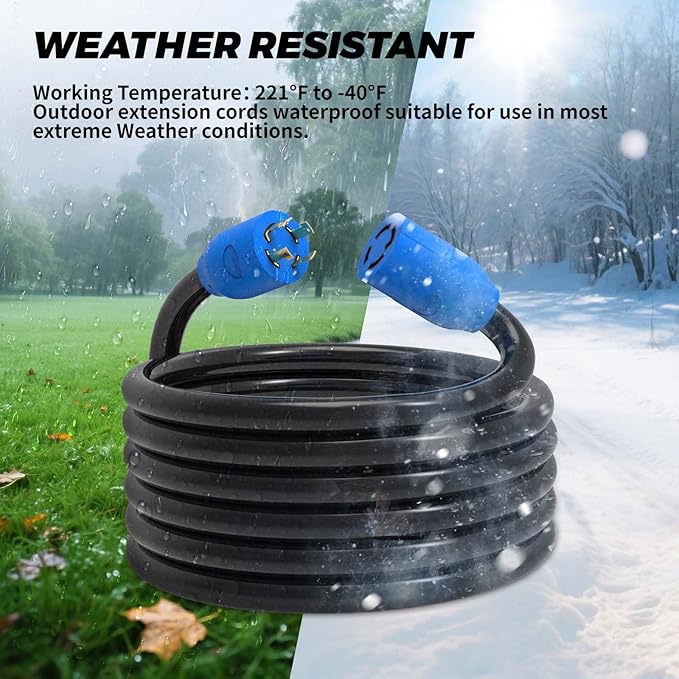 100FT 30 Amp Generator Cord 4 Prong NEMA L14-30P/L14-30R Generator Extention Cord Twist Lock Heavy Duty 10 Gauge Outdoor Extension Cable for RV Camper and Generator to House ETL Listed