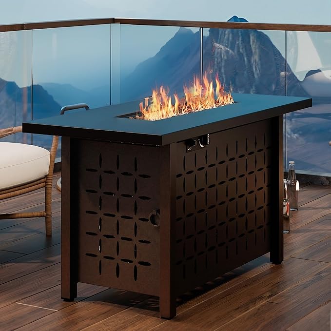 Vongrasig 43 Gas Fire Pit for Outside 50000 BTU Outdoor Propane Fire Pit Table with Lid &amp Lava Rock Steel Rectangular Fire Table for Patio Backyard Deck Garden Black