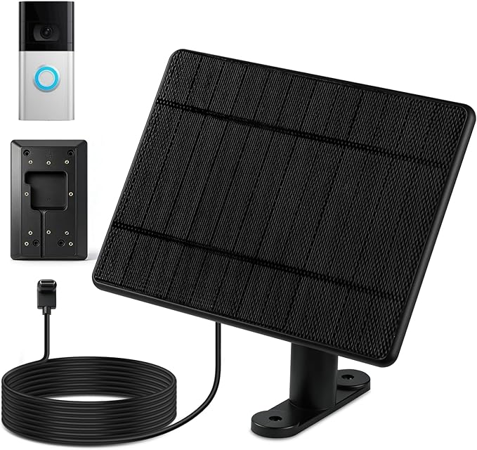 Solar Charger Only Compatible with Battery Doorbell (Type-C Port) Waterproof Continuously Solar Panel Adjustable Panel