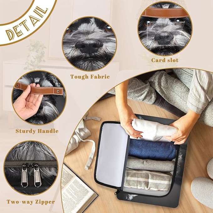 Schnauzer Dog Storage Box with Lid Black Dog Collapsible Storage Bins Baskets Cubes Closet Shelf Clothes Organizer Containers with PU Leather Handles