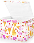 ALAZA Ice Cream Cone Strawberry Storage Bins Organizer Box Baskets Lidded Clothes for Shelves Closet Collapsible Stackable Storage Cubes Handles