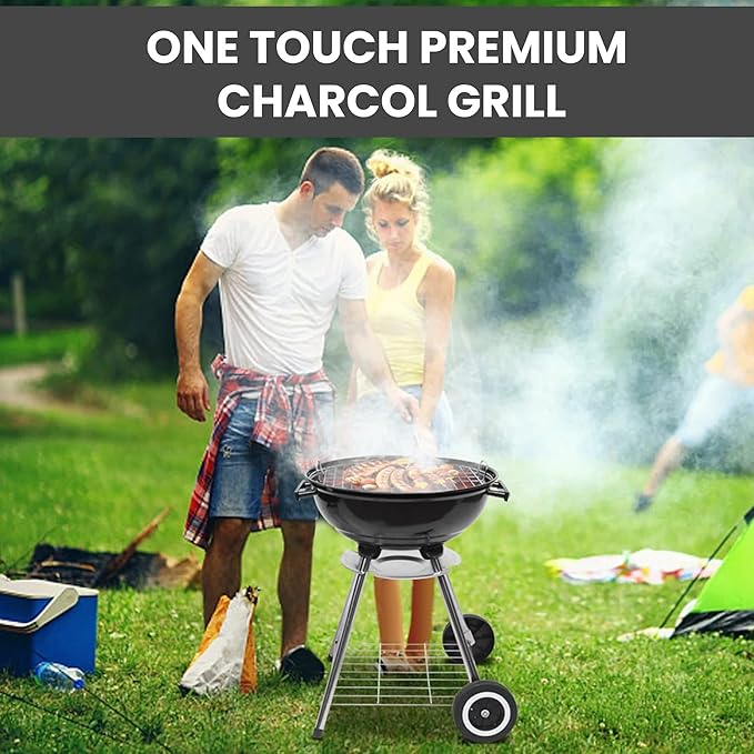 18 Inch Portable Charcoal Grill – Heavy-Duty Round BBQ Grill with Thickened Grilling Bowl Sturdy with 4 Legs &amp Wheels for Small Outdoor Barbecue Camping Travel Tailgating &amp Backyard Cookin