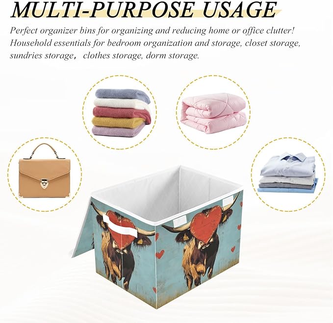 AIXIWAWA Lidded Storage Cube (Cattle Heart) Fabric Foldable Closet Bins with Flip Lid and Handles Organizer Basket Container 16.5 x 12.6 x 11.8 IN