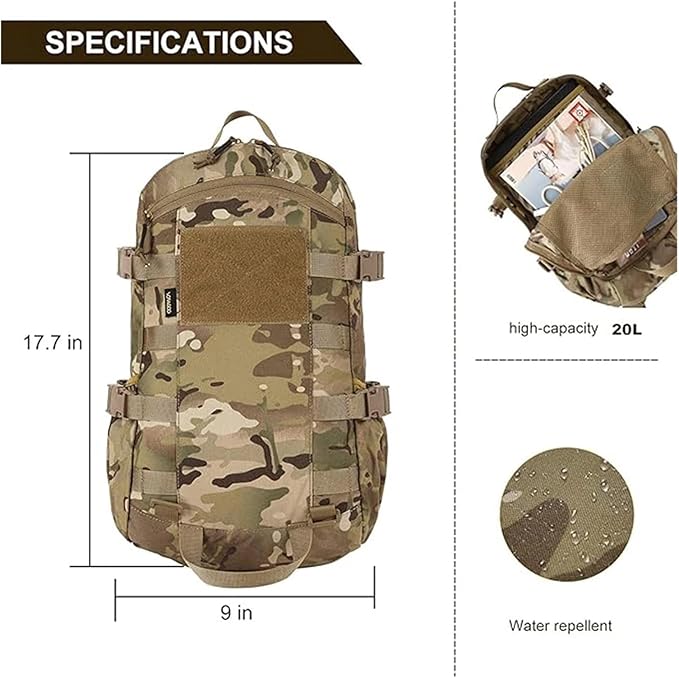 Genérico Compatible For Tactical Backpack Men Military Assault Pack Outdoor 20L Bag Hiking Rucksack(CP)
