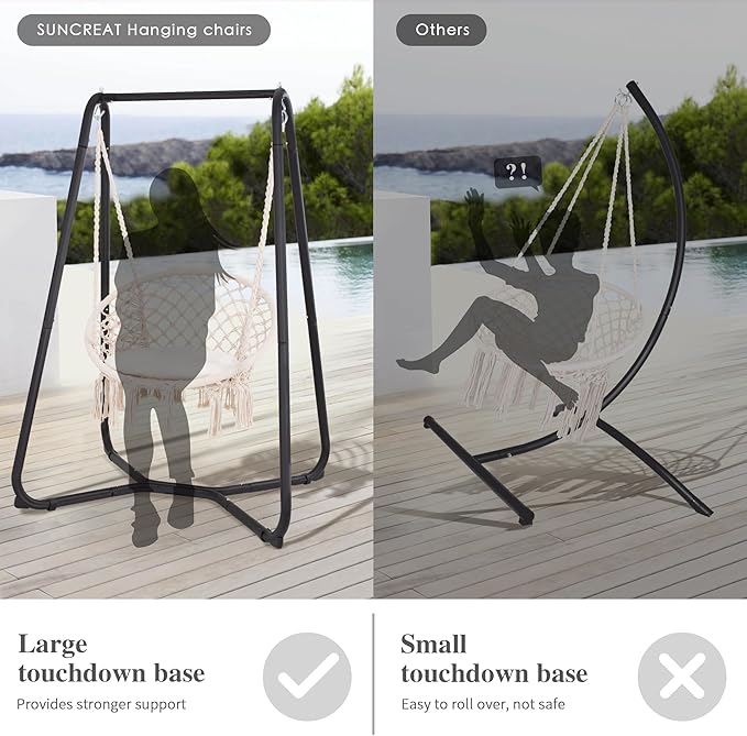 SUNCREAT Patio Swing Chair with Stand and Cushion Heavy Duty Hanging Chair with Stand for Bedroom 330 lbs Capacity Patent Pending Beige