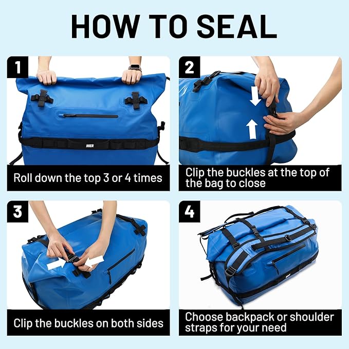 MIER Waterproof Duffel Bag Motorcycle Dry Bag Backpack Large Roll-Top Heavy Duty Dry Duffle Bags for Kayaking Camping Boating Gym Beach Cruise Ship 60L/80L