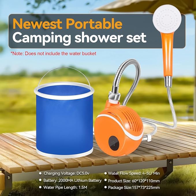 Portable Shower- Lightweight Handheld Sprayer Rechargeable Water Pump Durable Waterproof Design LED Smart Control Panel | Backyard Garden Camping Tent Road Trip Adventures Outdoor Cleaning