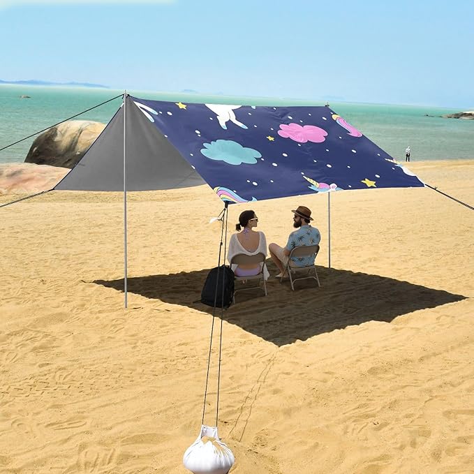 ALAZA Clouds Stars Unicorn Pattern Beach Tent Sun Shelter Portable Canopy Sunshade for Outdoor Camping Picnics Backyard Fun 10x9 ft