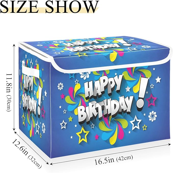 YETTASBIN Happy Birthday Storage Basket with Lid and Handles Large Collapsible Fabric Storage Bins Sturdy Storage Organizer for Shelves Closet Bedroom School Office Home Decor