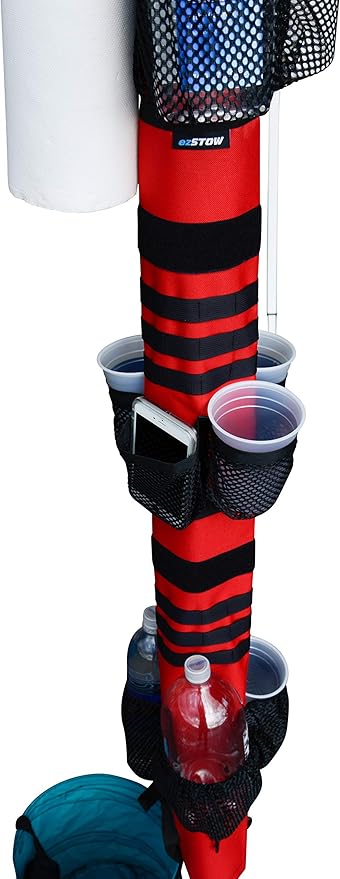 ezSTOW Canopy Organizer - Organize Your Awning Drink Holder Paper Towel Storage Sunscreen Pockets Trash Bags Attach to Tree Outdoor Hunting Ballgame Camping Baseball Soccer Track