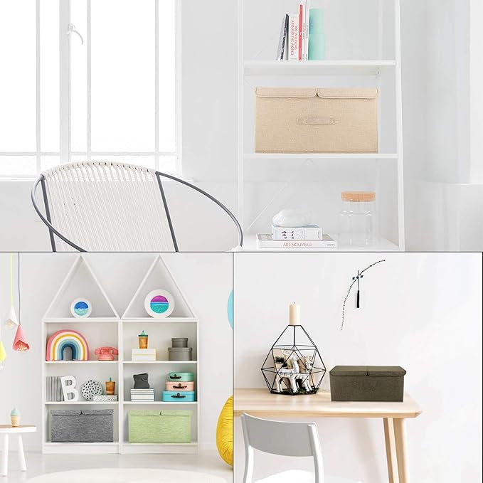 2 Pack Storage Boxes with Lids and Handles Collapsible Linen Storage Bins Organizer Containers Baskets Cube with Removable Divider for Home Bedroom Closet Office (Orange Large)
