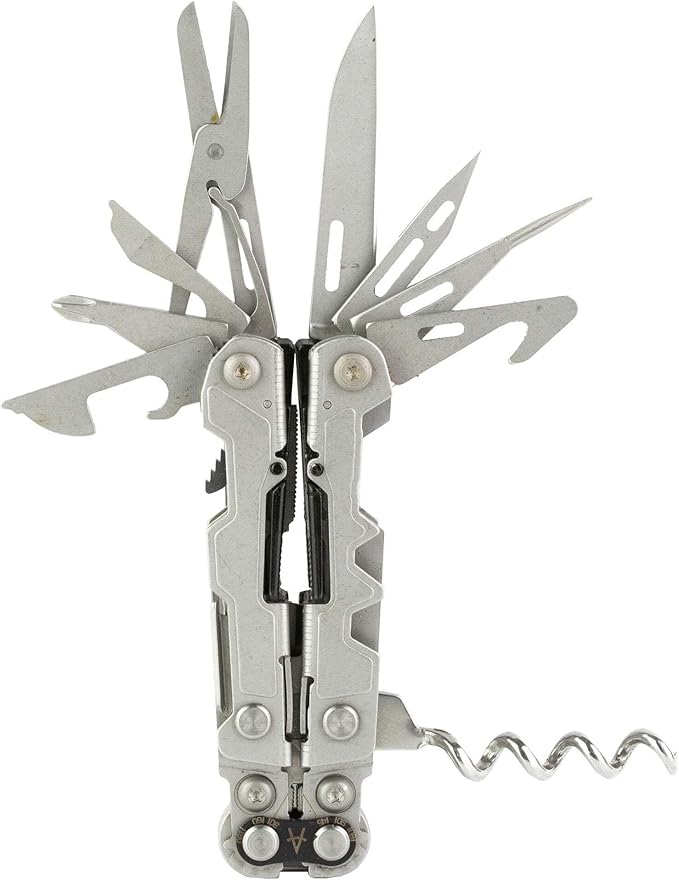 SOG PowerLitre Mini Utility Multi-Tool w/ 19 Lightweight Tools Compact 5 Inch Long Utility Tool with Knife Screwdriver Hex Bit Holder Stone Wash