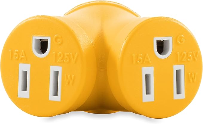 Camco PowerGrip Camper/RV 3-Prong Generator Adapter | Features a 30-Amp L5-30 End &amp (2) 15-Amp 5-15 Ends | Rated for 125 Volts/3750 Watts (55433)