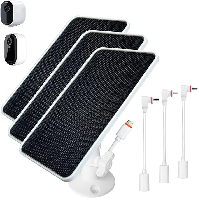 JJMASEE Solar Panel for Arlo Essential 2K/2K XL (2nd Gen/3rd Gen) and Essential/XL Spotlight Cam (1st Gen) with 13FT Waterproof Cable (IP 68) and 360° Adjustable Aluminum Alloy Mount (3 Pack)