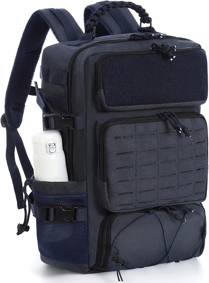 Tactical Backpack for Men Military Backpack with Shoe Compartment Travel Hiking Hunting Gear Bag with Molle System Blue