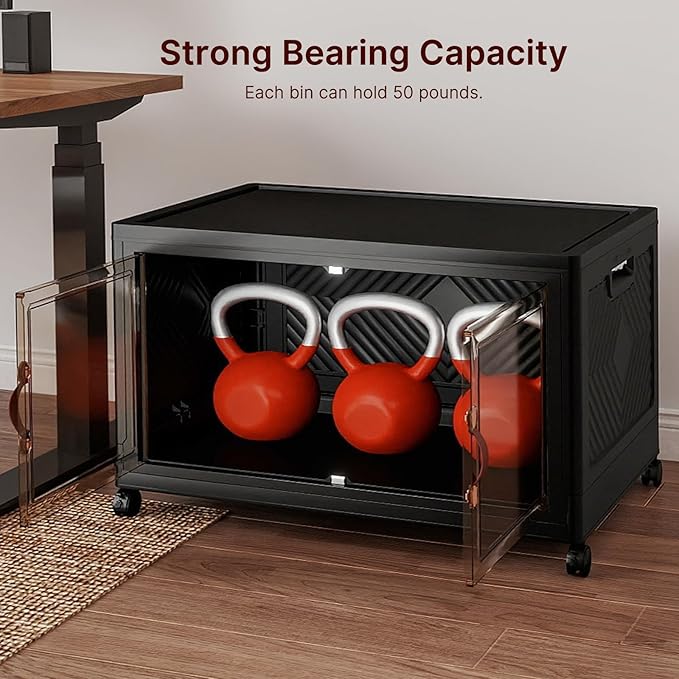 Stackable Storage Bins with Lids Collapsible Storage Boxes Foldable Plastic Storage Drawers for BedroomOffice Dorm (1 Black XL)