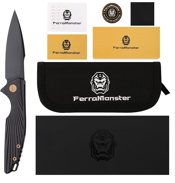 Folding Knife Pocket Knife EDC Knife with Clip Survival Knife Hunting Knife - M390 Steel Titanium Handle - Outdoor Hunting Survival Camping Knife with Sheath (Black)
