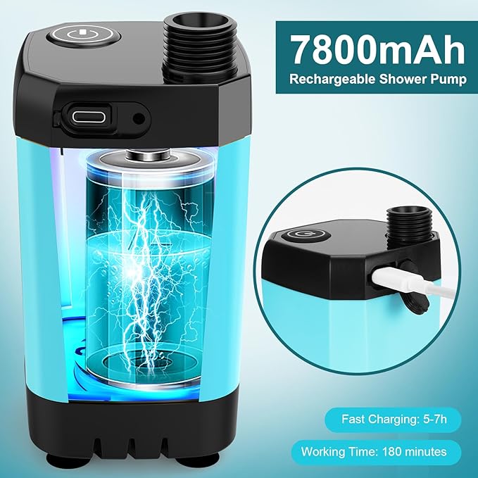 Portable Shower for Camping with 20L / 5.28 Gallons Foldable Bucket 7800mAh Rechargeable Shower Pump Outdoor Shower Kit with Digital Display for Hiking Travel Car Pet