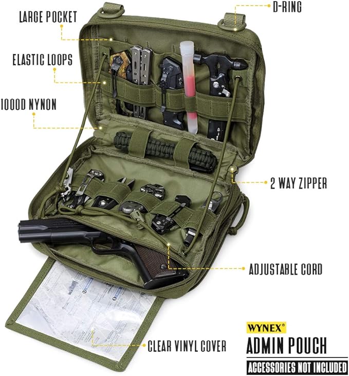 WYNEX Tactical Molle Admin Pouch of Laser Cut Design Utility Pouches Molle Attachment Military Medical EMT Organizer with Map Pocket EDC EMT Pack IFAK Tool Holder Universal U.S.A Patch Included