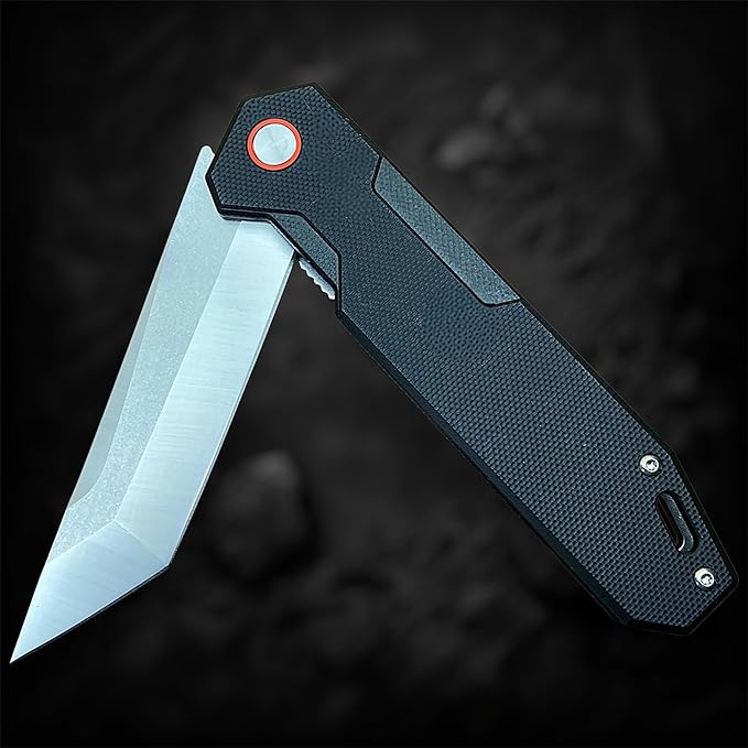 TACTICAL GEARZ Pocket Folding Knife for EDC G10 Handle D2 Steel Tanto Blade Includes Sheath (Vinx)