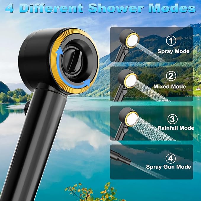 Portable Shower for Camping 8000mAh Rechargeable Camping Shower Pump with 3X Stronger Water Flow 5 Pressure Levels &amp 4 Shower Modes Outdoor Shower with Intelligent LED Display for Hiking Travel
