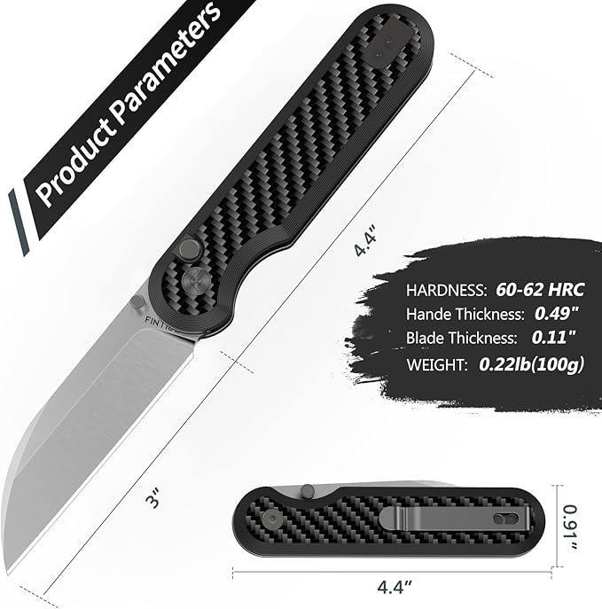 FINTISO Pocket Knife 3 S35VN Blade EDC Knife with Carbon Fiber Handle Folding Knife with Pocket Clip for Outdoor Camping Hunting Hiking Survival Parrot Series
