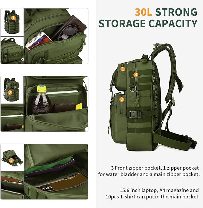 HUNTVP Miltec 30L Military Backpack Men's Tactical Sports Backpack 30 Litres for Travel Trekking Cycling Outdoor Camping Hiking