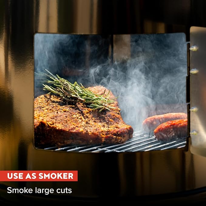 Megamaster Vertical 18 Inch Charcoal BBQ Smoker 4-in-1 Portable Outdoor Grill with Adjustable Air Vent 600 SQ. In Cooking Area Built-in Temperature Gauge BBQ Grill for Camping Picnics - 810-36014