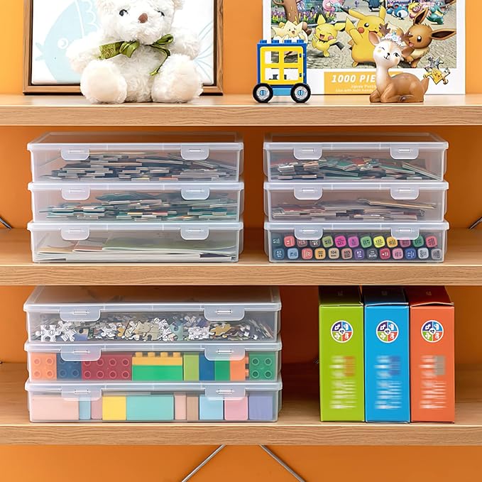 Kingrol 12 Pack Clear Plastic Storage Containers with Lids 8 x 5 x 1.75 Inch Empty Hinged Boxes Stackable Organizer Boxes for Home Office Craft Supplies