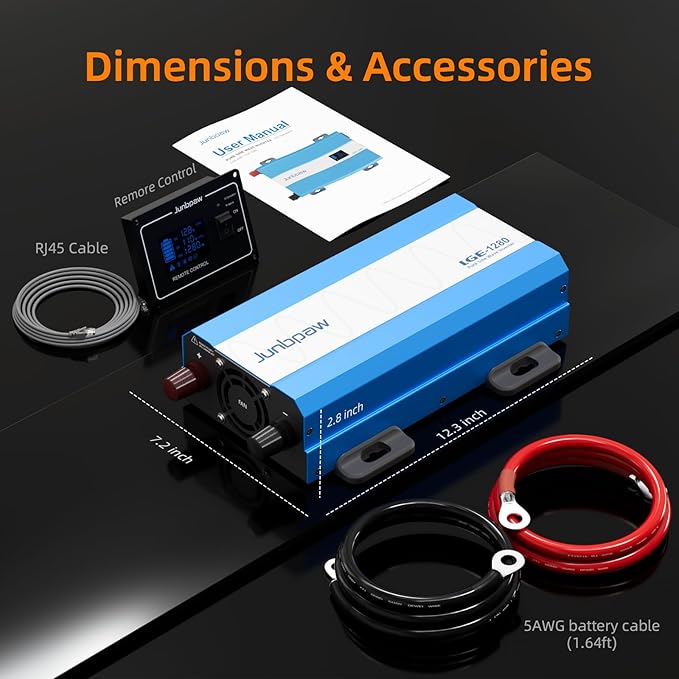 1280W Pure Sine Wave Power Inverter - 3600W Surge Game-Changing Design | 12V to 120V AC Converter for Home RV Camping Off-Grid &amp Outdoor Adventures