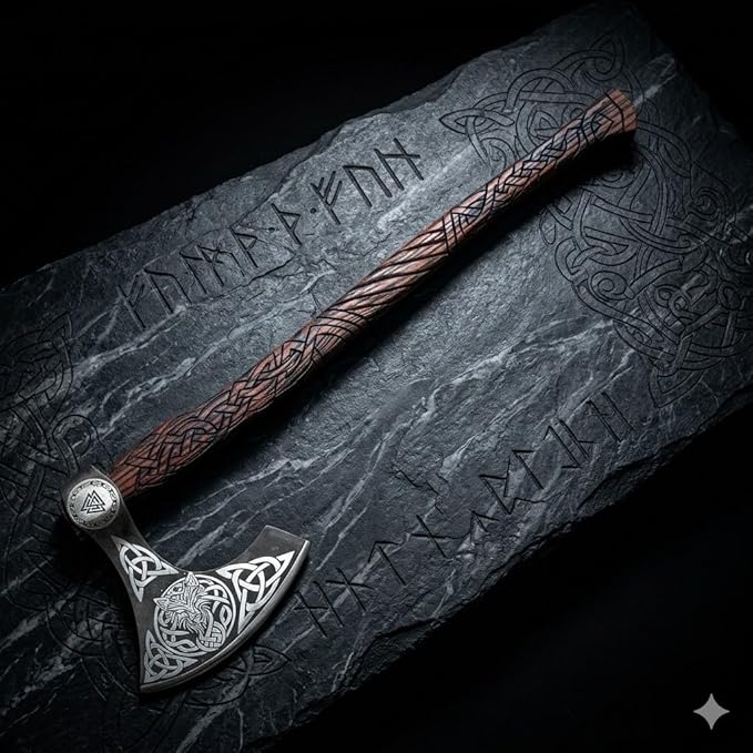 Virk Crafts 012 - Custom Hand Forged Viking Axe Real Tomahawk Viking Hatchet Beared Camping Axe 5160 HIGH Carbon Steel Blade Throwing Set Vintage Ax Viking Gift for Him - Viking Gifts