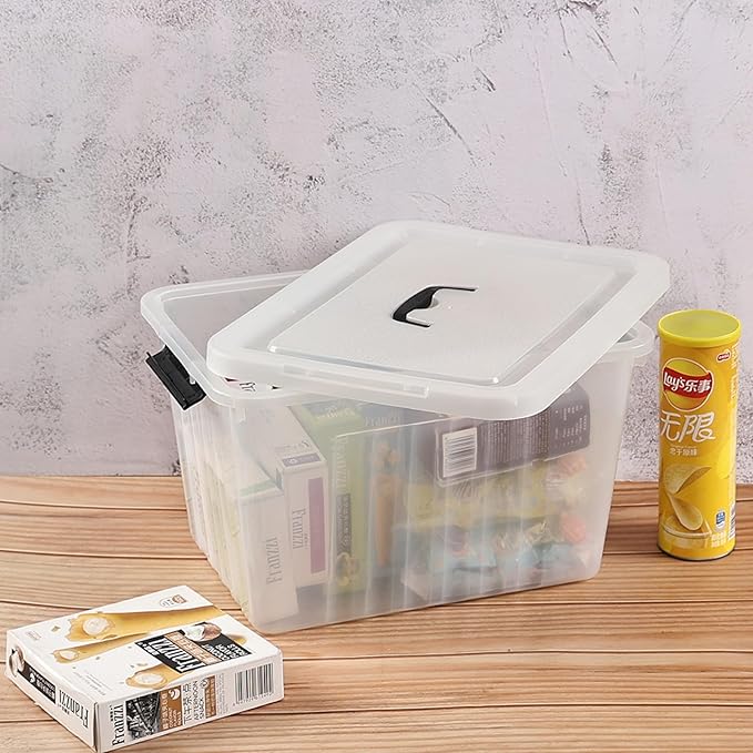 22 L Clear Storage Bin with Handle Plastic Latching Storage Box Bins 4-Pack