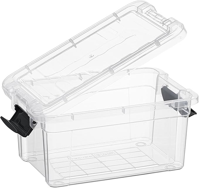 Superio Storage Bins with Lids- 4 Pack 1.85 Qt Clear Boxes for Organizing Stackable Plastic Containers- BPA Free Non-Toxic Odor Free Organizer for Home Office Dorm