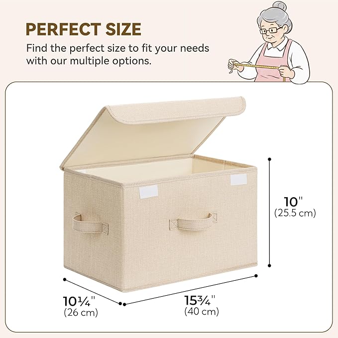 GRANNY SAYS Stoarge Basket with Lid Decorative Storage Boxes Closet Storage Bins for Clothes Collapsible Stackable Organization Khaki&ampBrown 2-Pack