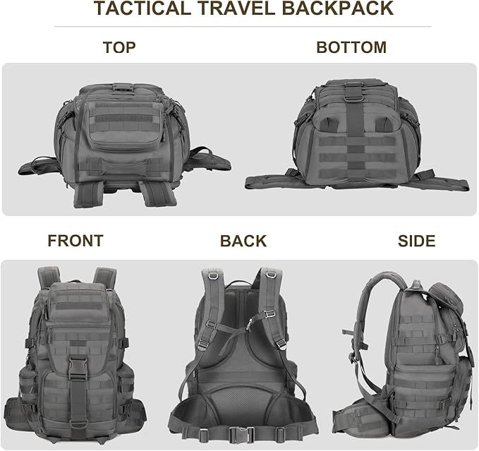 50L Military Tactical Backpack Molle Rucksack Large Army 3 Day Assault Pack Heavy Duty Backpack for Men (Grey)