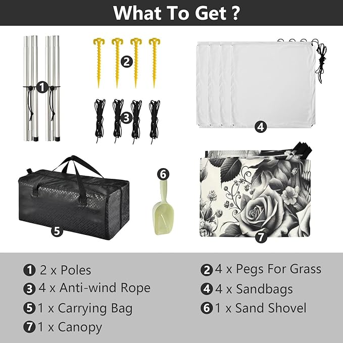 Skulls and Roses Beach Tent Sun Shelter Set UPF50+ UV Protection 10.5 x 9.19 FT Camping Shade Canopy with Sandbags Sand Anchors Carrying Bag and Others