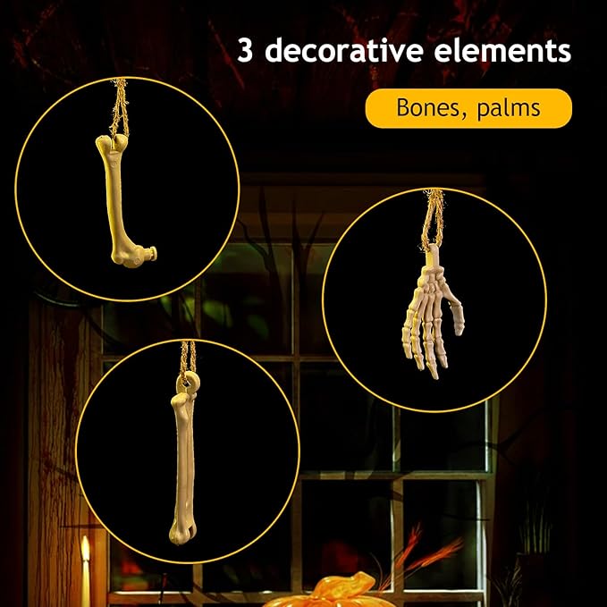 Halloween Indoor Outdoor 6FT Lights Decor 26LED Hanging Skeleton Skull Bones String Lights Battery Operated Spooky Halloween Wreath Door Patio Party Decoration