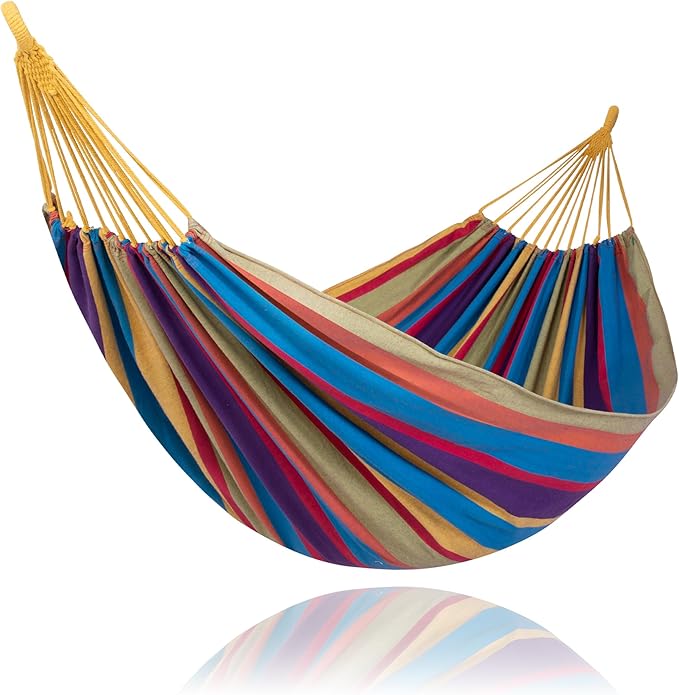 SUNCREAT Outdoor Double Hammock Portable Tree Colorful Hammock Colorful Stripes