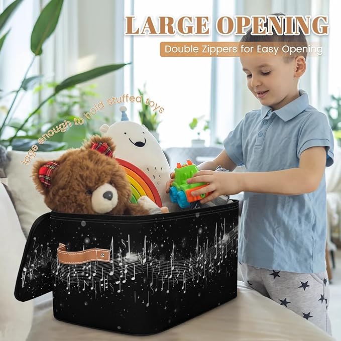 Storage Bins with Lids Jumping Notes Storage Basket Clothes Organizer with Handles Closet Storage Containers for Clothing Bedding Blanket