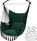 Y- STOP Hammock Chair Hanging Rope Swing Max 500 Lbs 2 Cushions Included Large Macrame Hanging Chair with Pocket for Superior Comfort with Hardware Kit Green