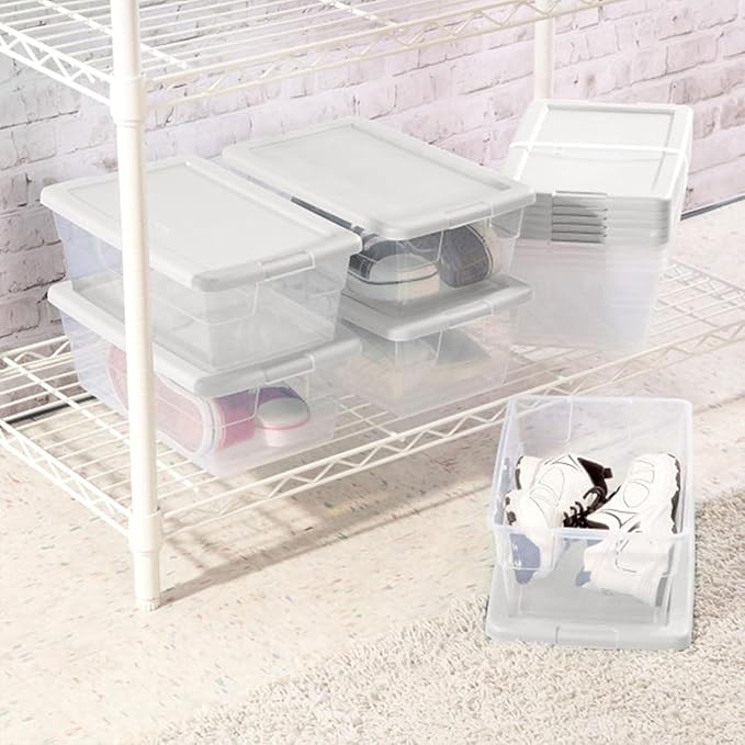 Sterilite 12-Pack 6 Quart Storage Boxes Stackable Clear Plastic Bins with Snap-On Lids – Heavy-Duty Organizing Containers for Closet Bathroom and Office