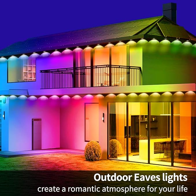 Yocrostar 150ft Permanent Outdoor LightRGB Eaves LightsDIY Scene Modes IP68 Waterproof Outdoor Under Eave Lightingled Lights for DecorGarden DecorHouseParty