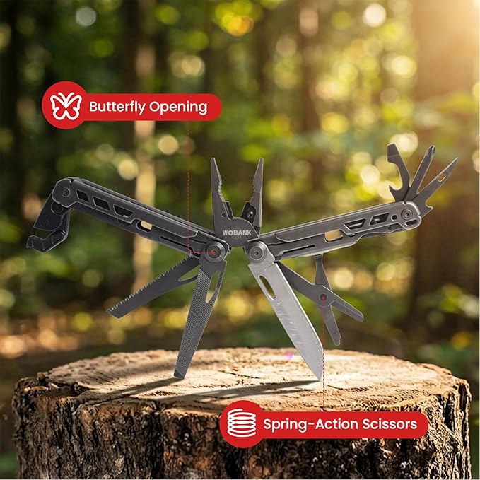 Multitool 16-in-1 Stainless Steel Multi Tool Pliers with Adjustable Hex Wrench Damascus Pocket Knife Nylon Sheath for Survival Camping and Hunting Hiking Simple Repair