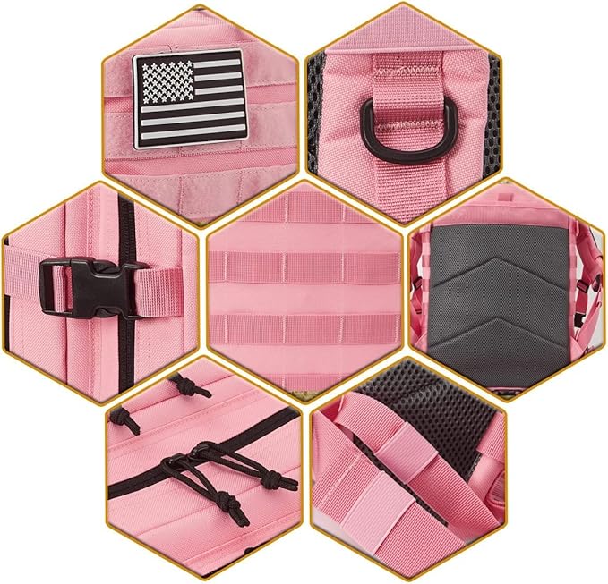 50L Military Tactical Backpack Training Gym Fitness Bag Outdoor Hiking Camping Army Molle Backpacks for Women Travel (Pink)