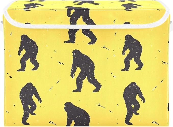 Sasquatch Silhouettes Yellow Storage Cube Bins Basket with Lid Collapsible Flip-top Fabric with Handle for Home Bedroom Closet Office 16.5×12.6×11.8 in