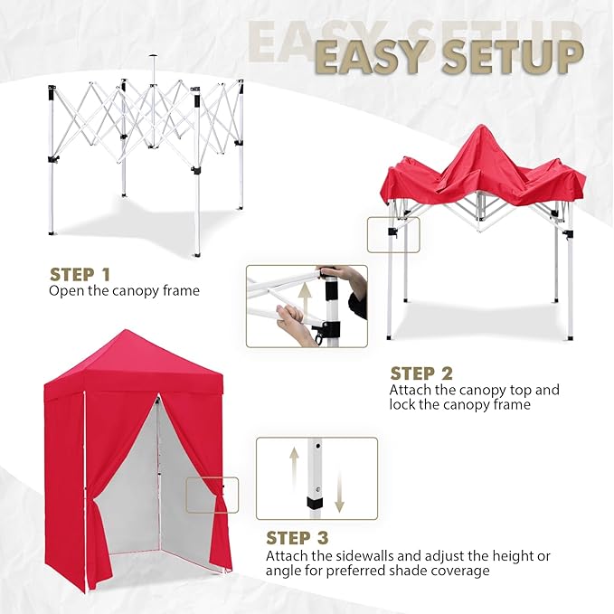 EAGLE PEAK 5x5 Instant Canopy with 4-Side Wall Panels Small Pop up Portable Canopy Tent with Carry Bag Light Weight Sun Shelter for Sports Camping and Beach Red