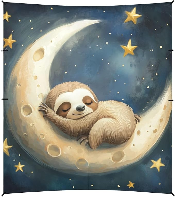 ALAZA Sloth Sleeping on The Moon Stars Beach Tent Sun Shelter Portable Canopy Sunshade for Outdoor Camping Picnics Backyard Fun 10x9 ft